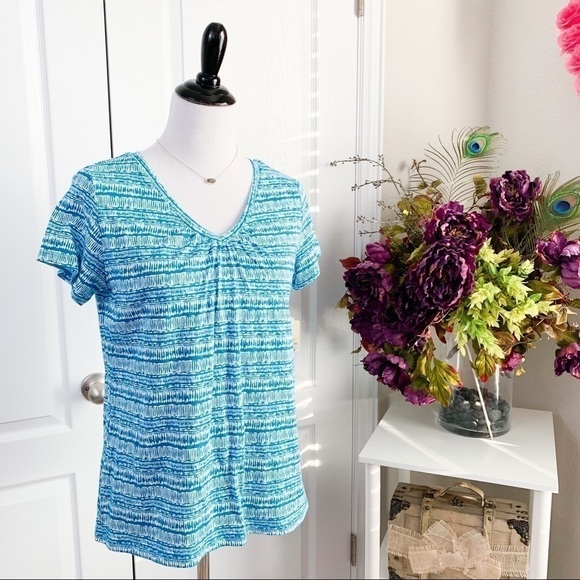 St Johns Bay Petite V-Neck Tee Blue Print - Picture 1 of 8